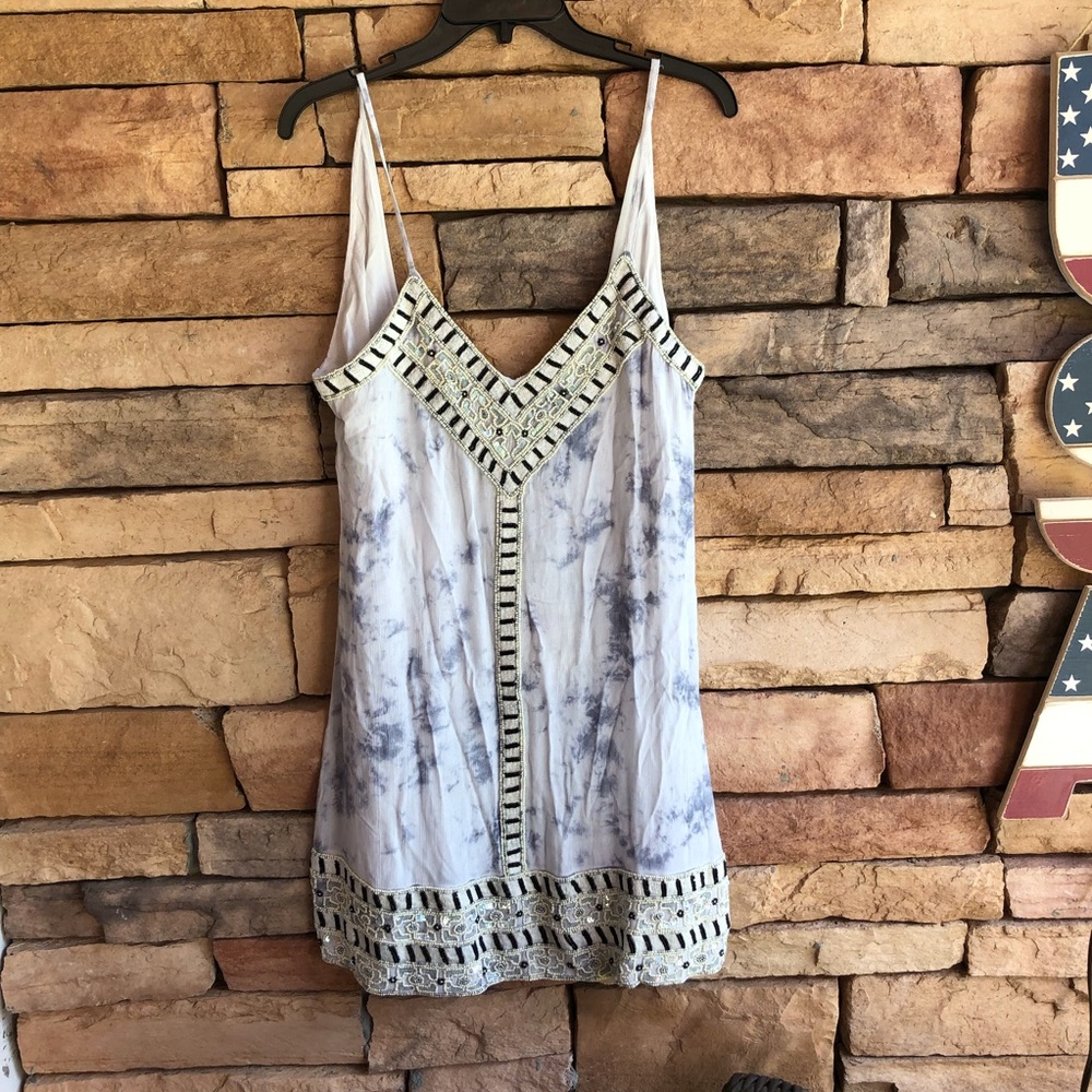 Raga tie dye long spaghetti strap beaded tank top